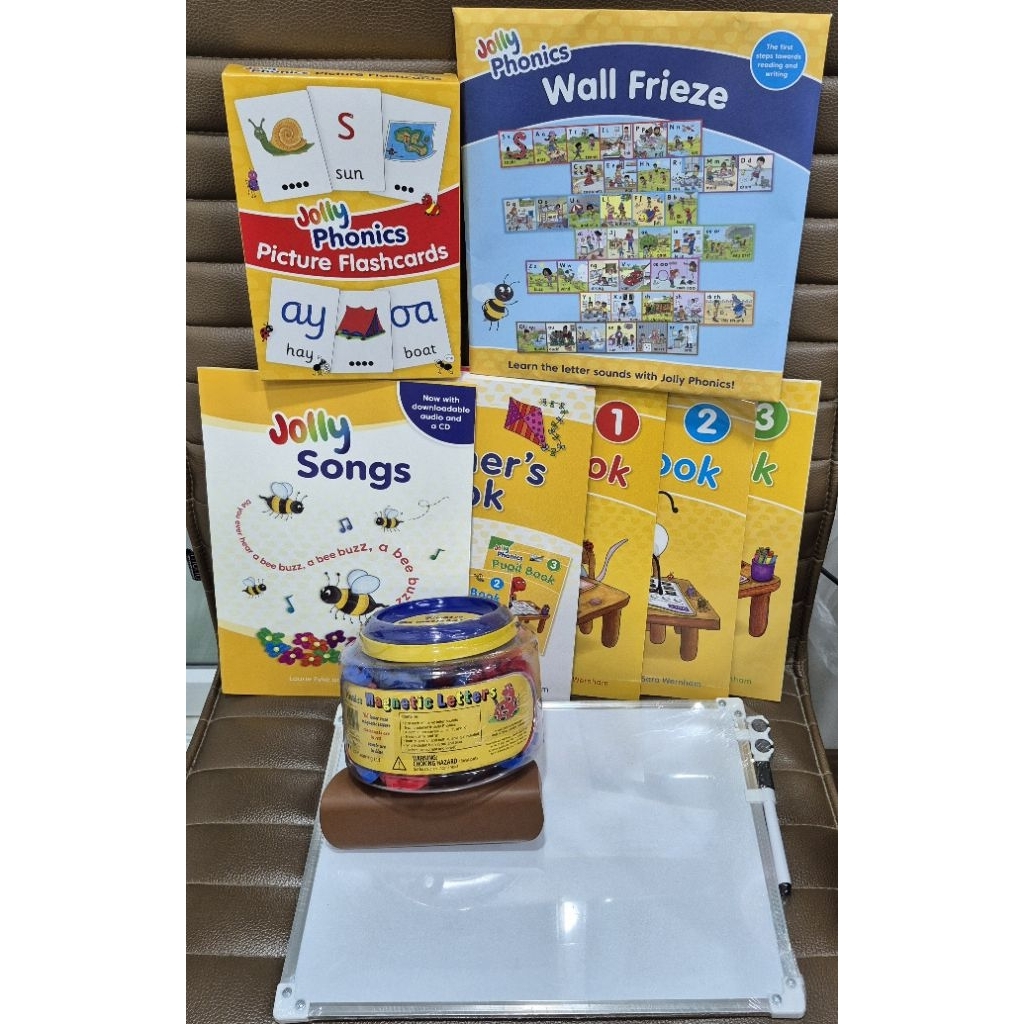 Jolly Phonics: Early Years Kit: 9 items; Song, Magnet, Picture Flashcards, Teacher,Pupil 123, Wall F
