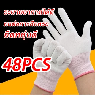ถุงมือ PU ถุงมือไนล่อน【24คู่】การเคลือบนิ้ว ระบายอากาศได้ดี กันลื่น สำหรับการจัดสวน ยกแพ็ค
