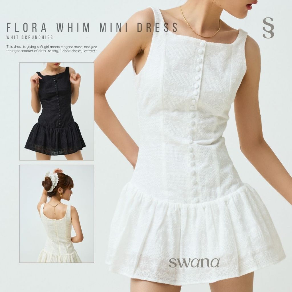 Swana.ss - Flora whim mini dress + scrunchies  🌼✨ ชุดเดรสสายเดี่ยวลูกไม้ ** ชอบพอดีลงตามที่แจ้ง ชอบหลวมบวก 1 ไซต์