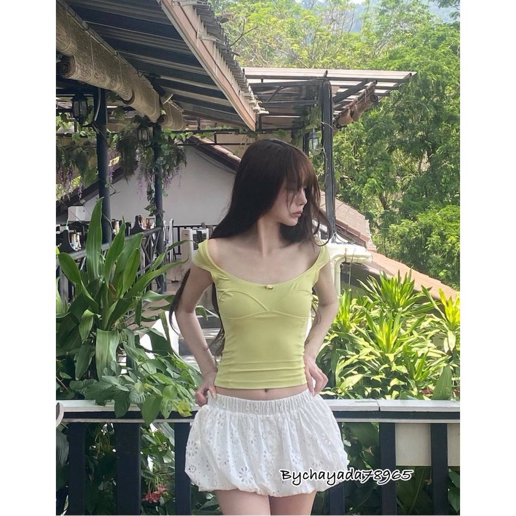 กระโปรงบอลลูน ผ้าฝ้ายผสมคอตตอนลายดอก แต่งกระดุม เอวยางยืด #391