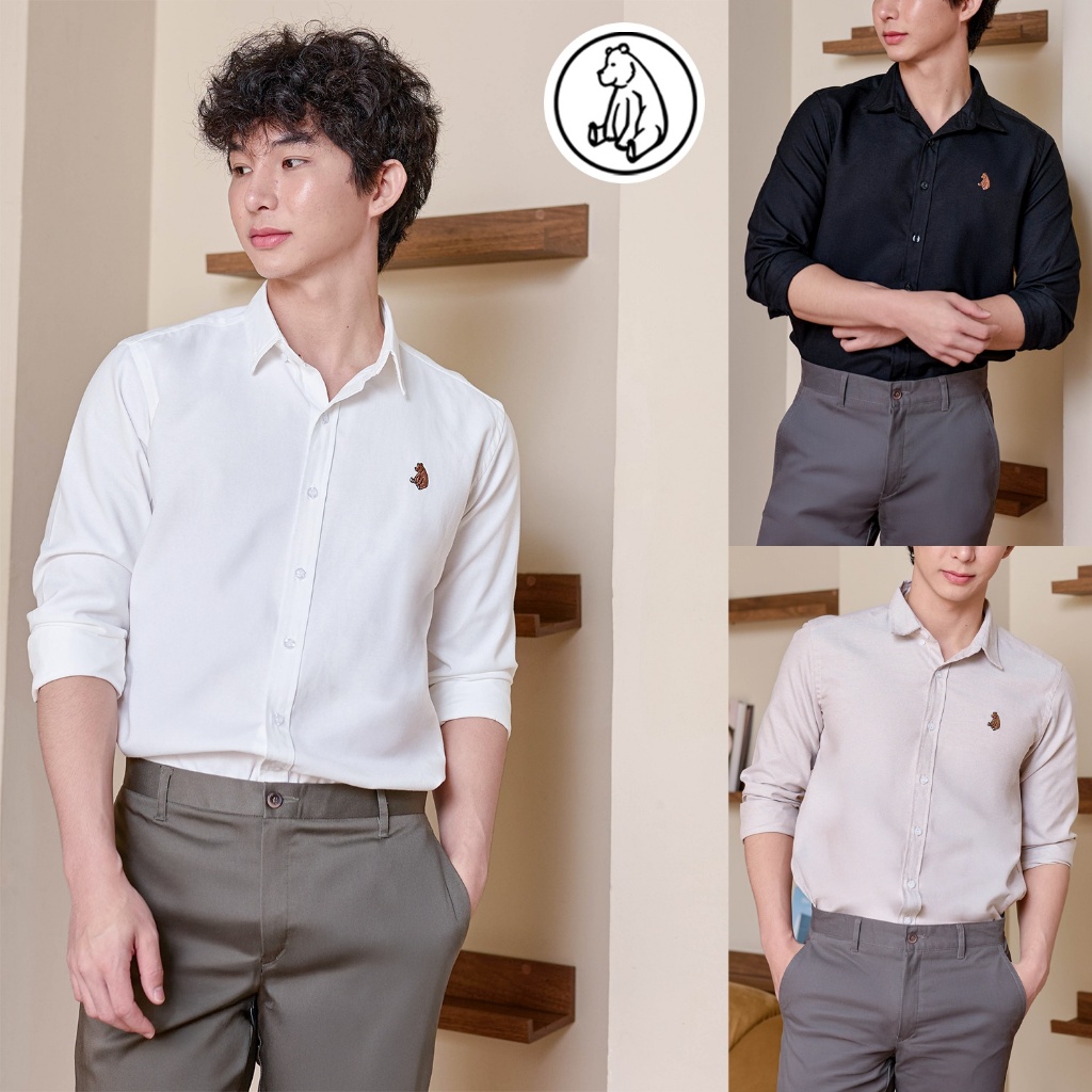 เสื้อเชิ้ตแขนยาว Oxford ลายหมี ทอมมี่บราวน์ ทรง Regular [อก 38-48]