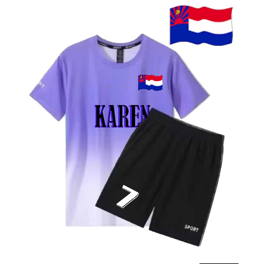 DM-NB-KAREN ชุดกีฬาผู้ชายและผู้หญิงใส่ได้หมด ชุดแตะบอล ชุดออกกำลังกาย เสื้อ+กางเกง เซต2ชิ้น กางเกงมีกระเป๋าและ