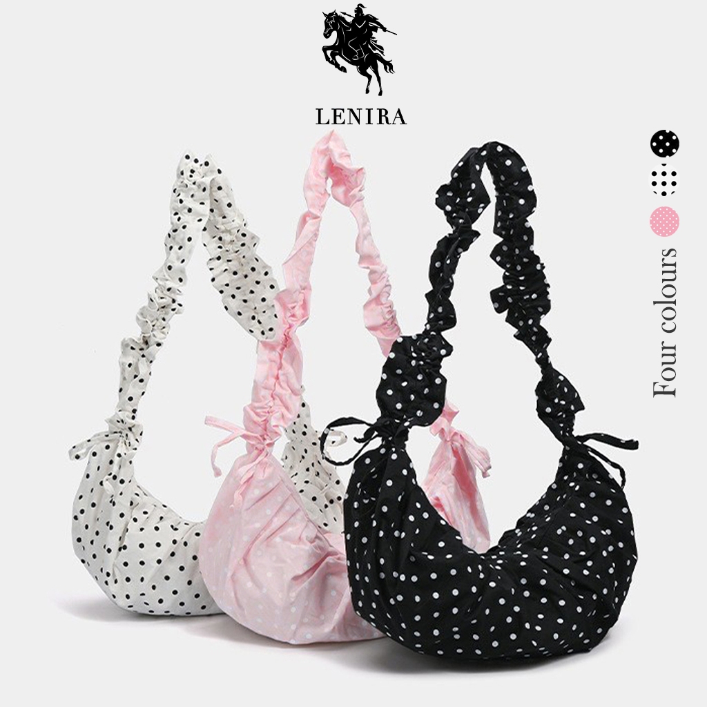 Lenira (B2448) กระเป๋าสะพายไหล่ลายจุด-ปรับสายย่นสะพายข้างได้