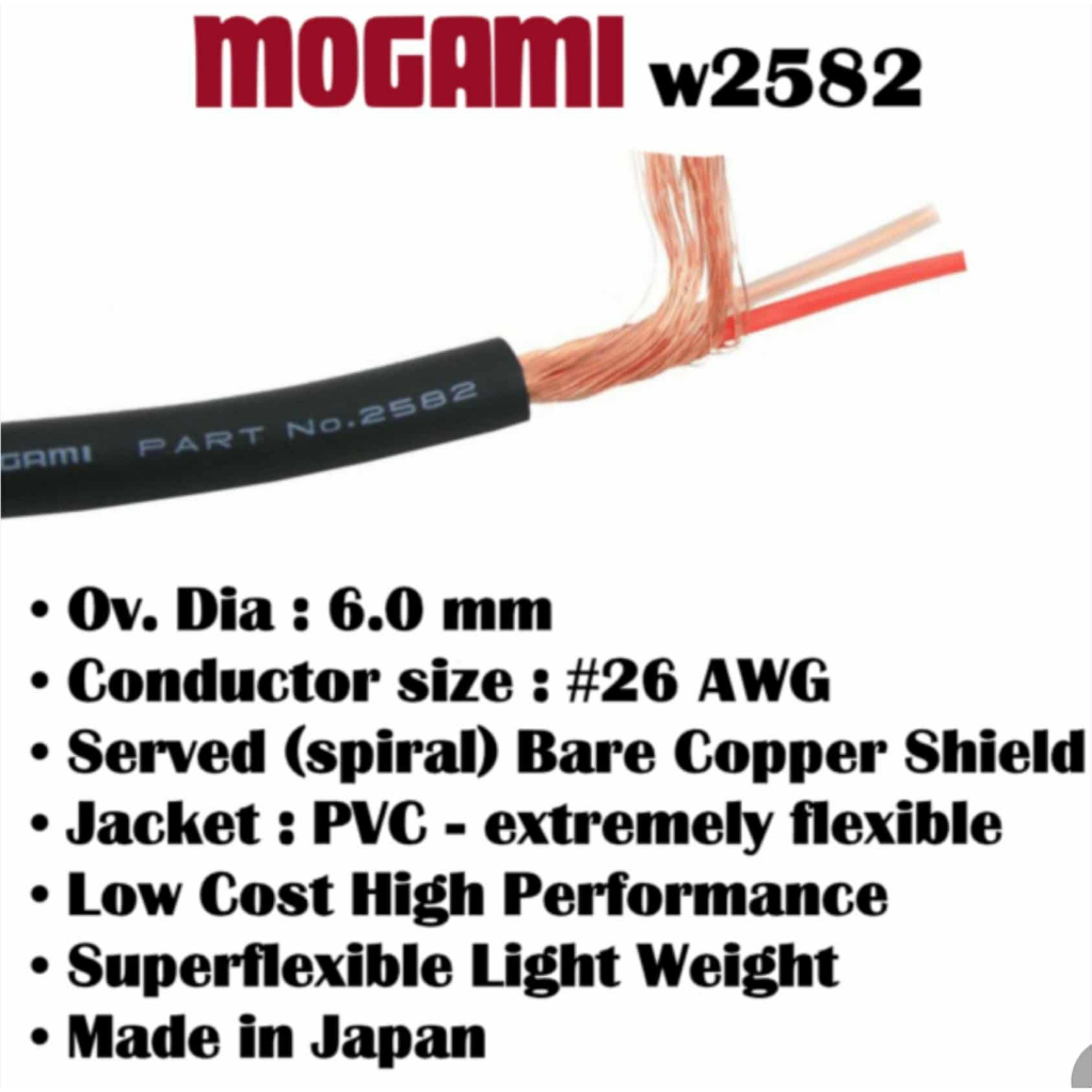 Mogami 2582 Mic Cable สายไมค์ สายไมโครโฟน คุณภาพสูง โครงสร้างคู่บิดเกลียวตัดขายเป็นเมตร สีดำ