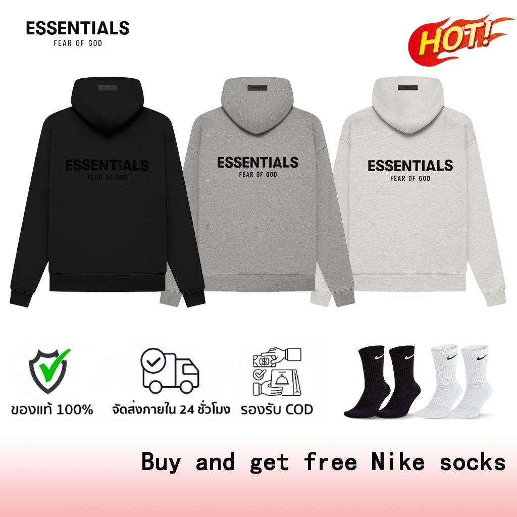 ❀ สินค้าพร้อมส่ง ❀เสื้อยืด Fear of God Essentials Hoodie ชาย และหญิงเสื้อฮู้ดหลวมเสื้อฮู้ดหลวม