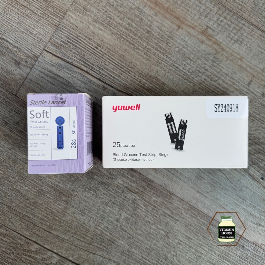 Yuwell blood glucose test strip รุ่น Y330 (แผ่นตรวจ) 25 ชิ้น , Sterile lancet (เข็มเจาะ) 50 ชิ้น