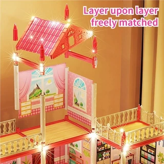 JoyToys【แถม ไฟดวงน้อย!】สุดหรู บ้านตุ๊กตา 4ชั้น 60cm（ของเล่นบ้านบาร์บี้ ของเล่นสำหรับเด็ก ของเล่นบ้าน）