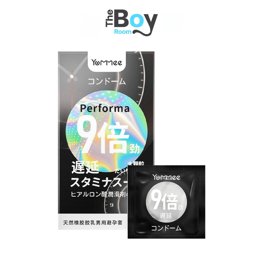 Yommee Performa 9X ถุงยางอนามัย เทคโนโลยีญี่ปุ่น ไซส์ 52 มม. เพิ่มสารหล่อลื่นไฮยาลูรอน