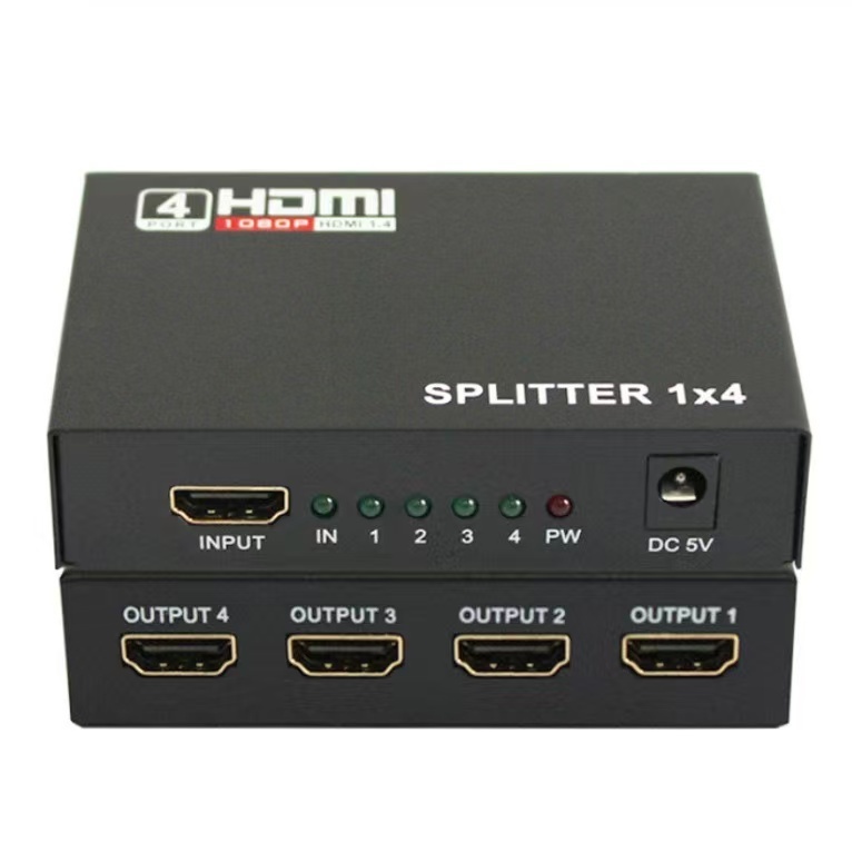 Box HDMI splitter เข้า1ออก4จอ FULL HD 3D เวอร์ชั่น1.4 ออกจอ4ตัว HDMI Splitter In 1 Out 4 พร้อมด้วย Power Adapter