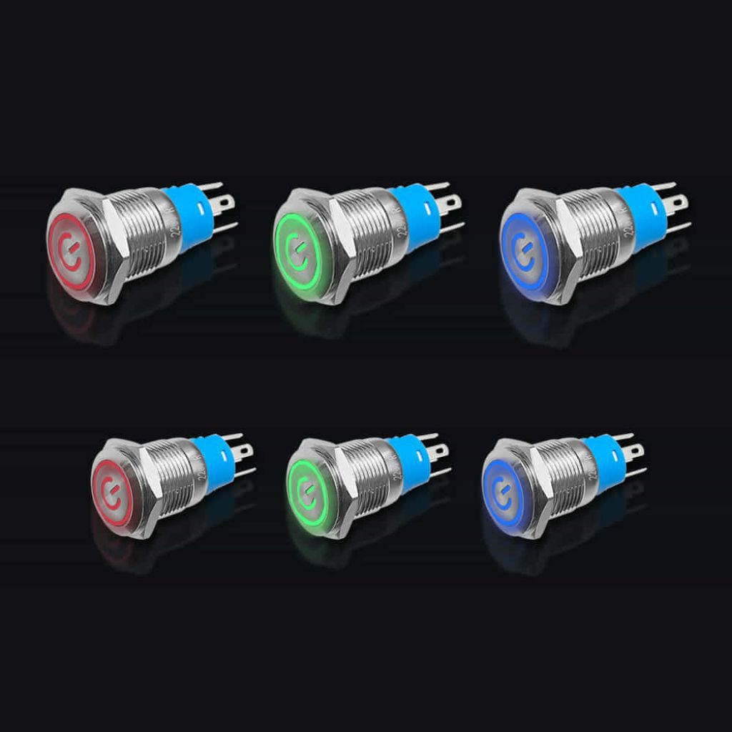 สวิตช์ VIP กดติด-กดดับ สวิตช์ล็อคตัวเอง สวิตซ์ปิดเปิด DC 12-24V ขนาด: 12mm 16mm สแตนเลส ไฟLEDหลากสี 