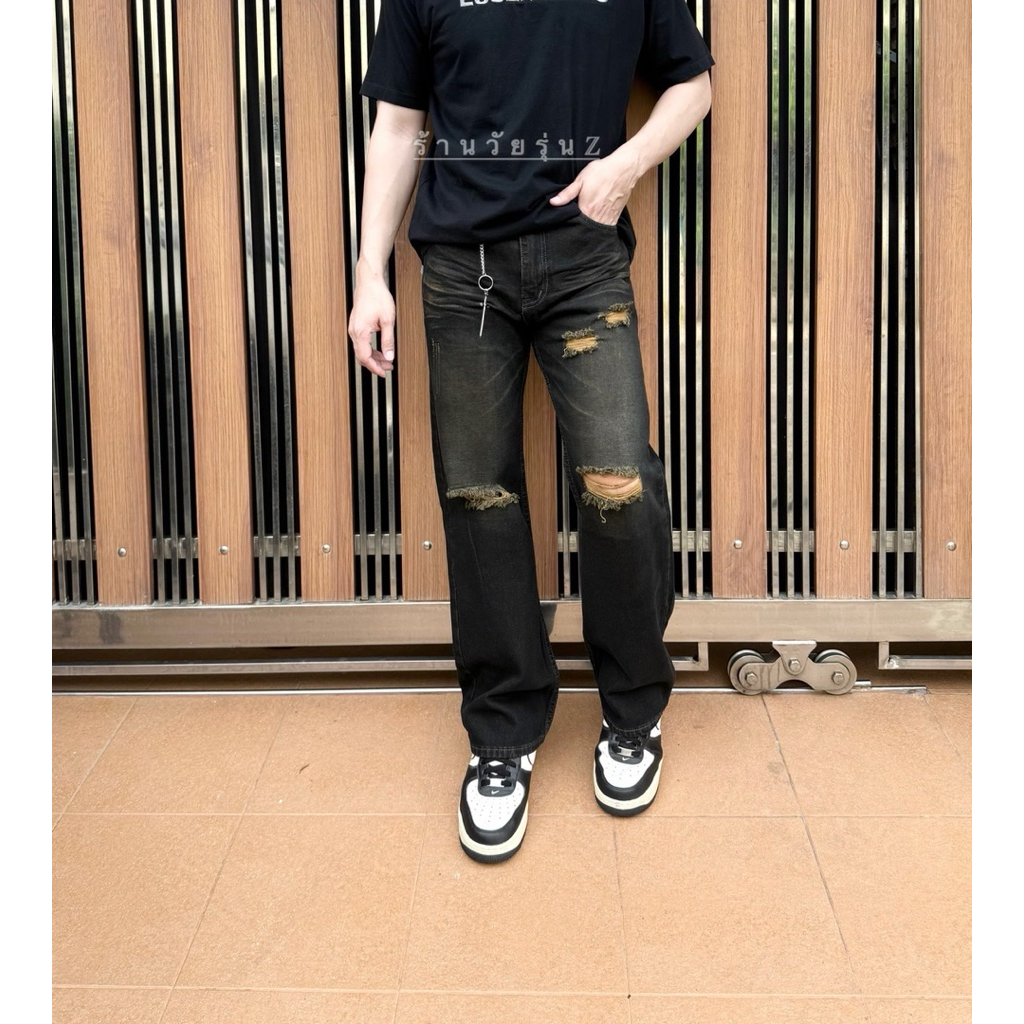 กางเกงยีนส์วินเทจแต่งขาดแต่งเฟด(แถมโซ่)ป้ายBLADE(BL10-2)