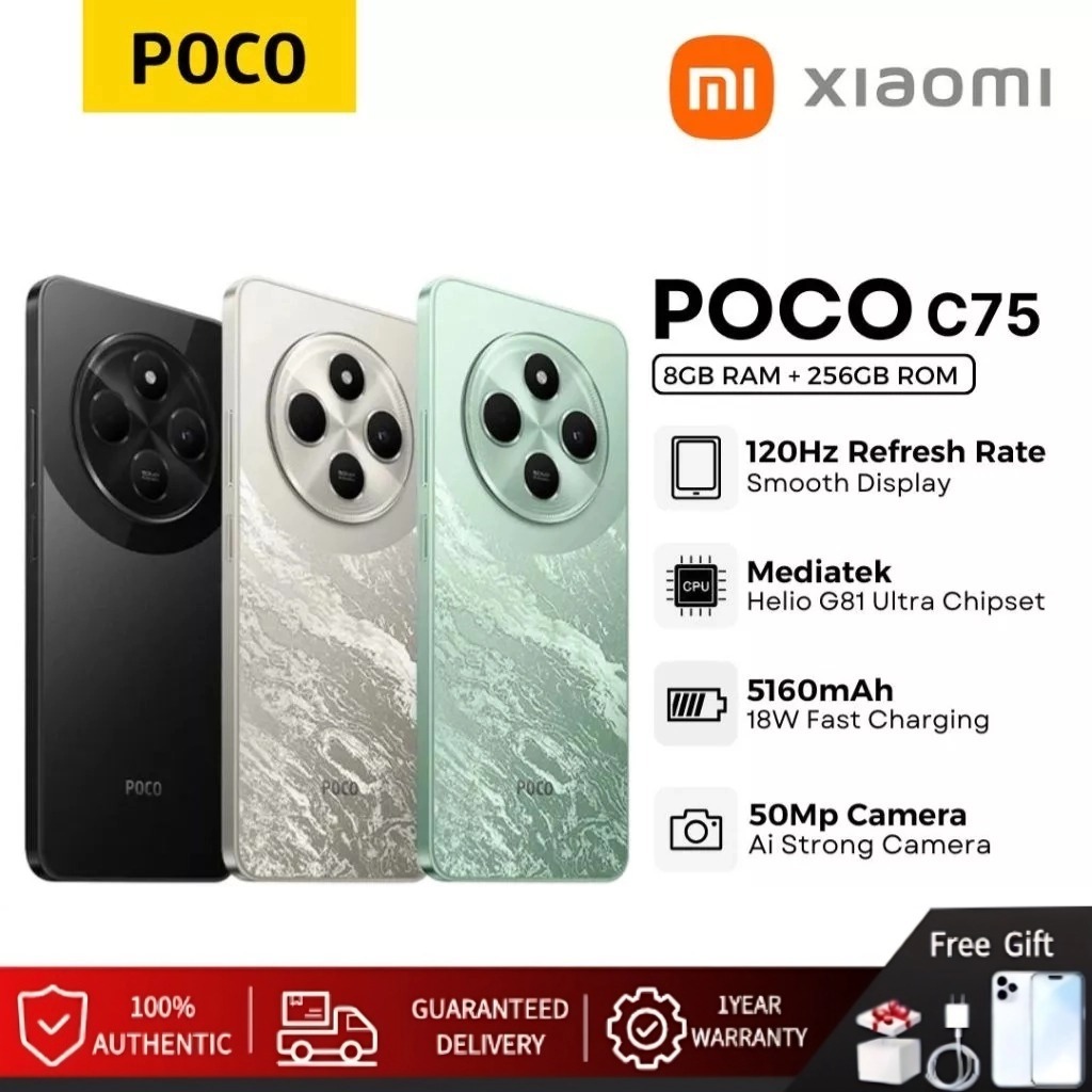 Xiaomi POCO C75 4G/5G 8GB+256GB กว้าง 6.88 นิ้ว แบตเตอรี่ 5,160 mAh รับประกัน 12 เดือ