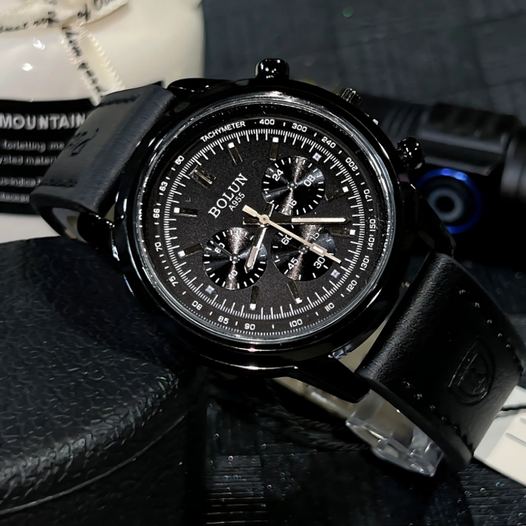 Bolun#6776 นาฬิกาข้อมือแบรนด์แท้สายหนัง หน้าปัด40มิล ดีไซน์เท่สุดคลาสสิค หรูหรา พร้อมส่ง - รูปที่ 3