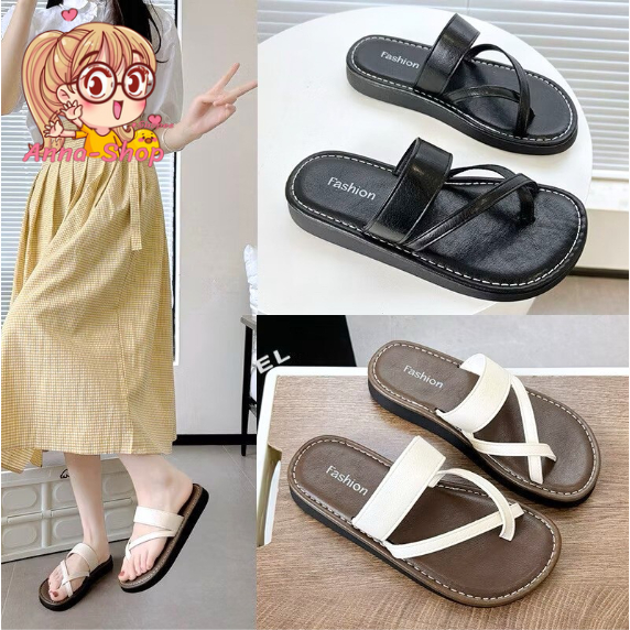 Anna shop รองเท้าเเตะสายไขว้ เเฟชั่นผู้หญิง เเบบหูคีบ พื้นนิ่ม ส้นแบน น้ำหนักเบา ใส่แล้วขับผิว พร้อมส่งT388