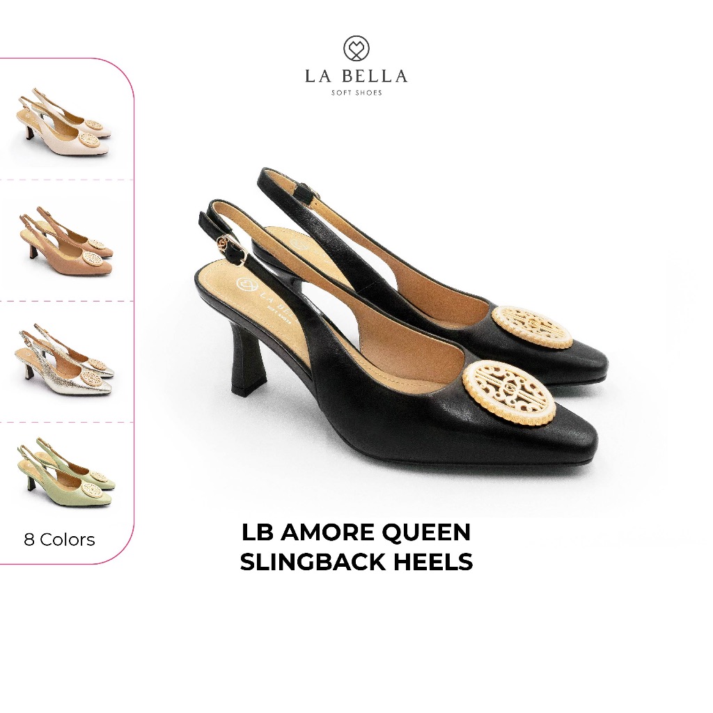 LA BELLA  รองเท้าคัชชูส้นสูงหนังแกะ รุ่น LB AMORE QUEEN  SLINGBACK HEELS - FORMAL COLOR