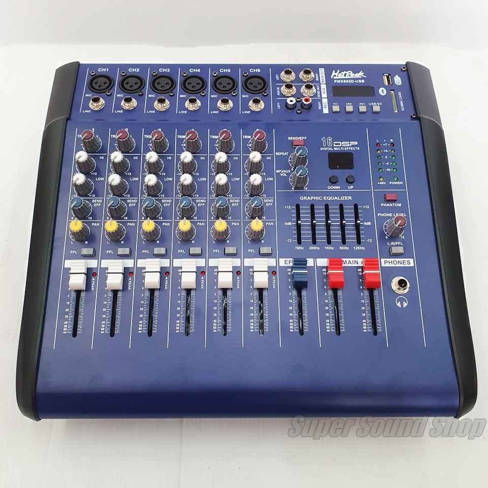 HOTROCK เพาเวอร์มิกซ์ 6 CH power mixer 6ช่อง มีระบบ USB บลูทูธ มิกซ์มีแอมป์ขยายในตัว