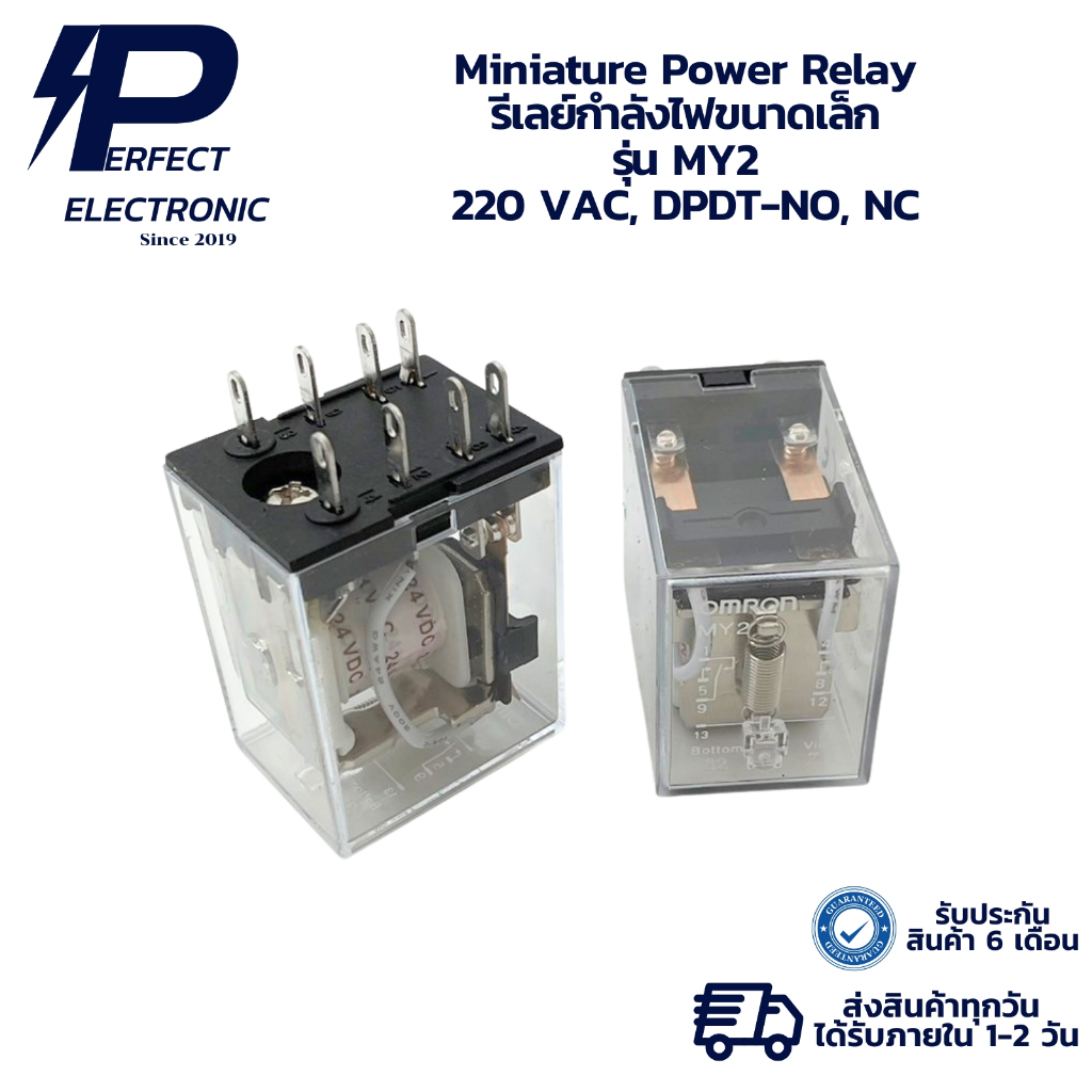 MY2 220VAC Miniature Power Relay รีเลย์กำลังไฟขนาดเล็ก DPDT-NO, NC (รับประกันสินค้า 6 เดือน) มีสินค้าพร้อมส่งในไทย