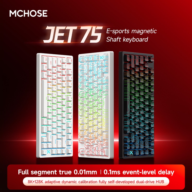 Mchose Jet75 แบบมีสายแกนแม่เหล็ก คีย์บอร์ดเชิงกล 75% เปอร์เซ็นต์ รองรับ SOCD RS เกมอีสปอร์ต อัตราคืน