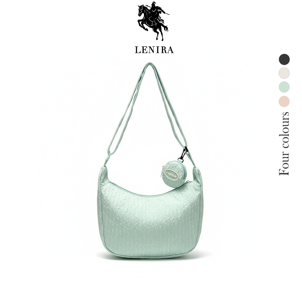 Lenira(B1901) กระเป๋าสะพายข้างผ้ายับย่น มีกระเป๋าใส่เหรียญ