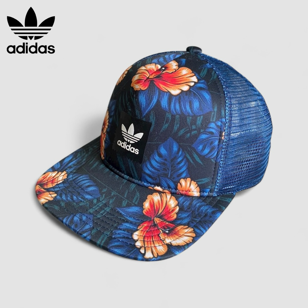หมวกมือสอง Adidas Original สีกรม ลายดอกไม้ หลังตาข่าย สภาพใหม่ 99%