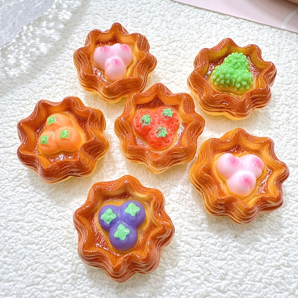 j312ทาร์ตผลไม้คาราเมลของเล่นจิ๋วจำลอง DIY แพ็คละ 10ชิ้น