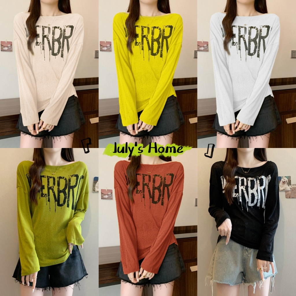 6สี เสื้อยืด เสื้อยืดผู้หญิง กรีนอักษร ออกแบบสวย สไตล์ออลแมทช์#J2402
