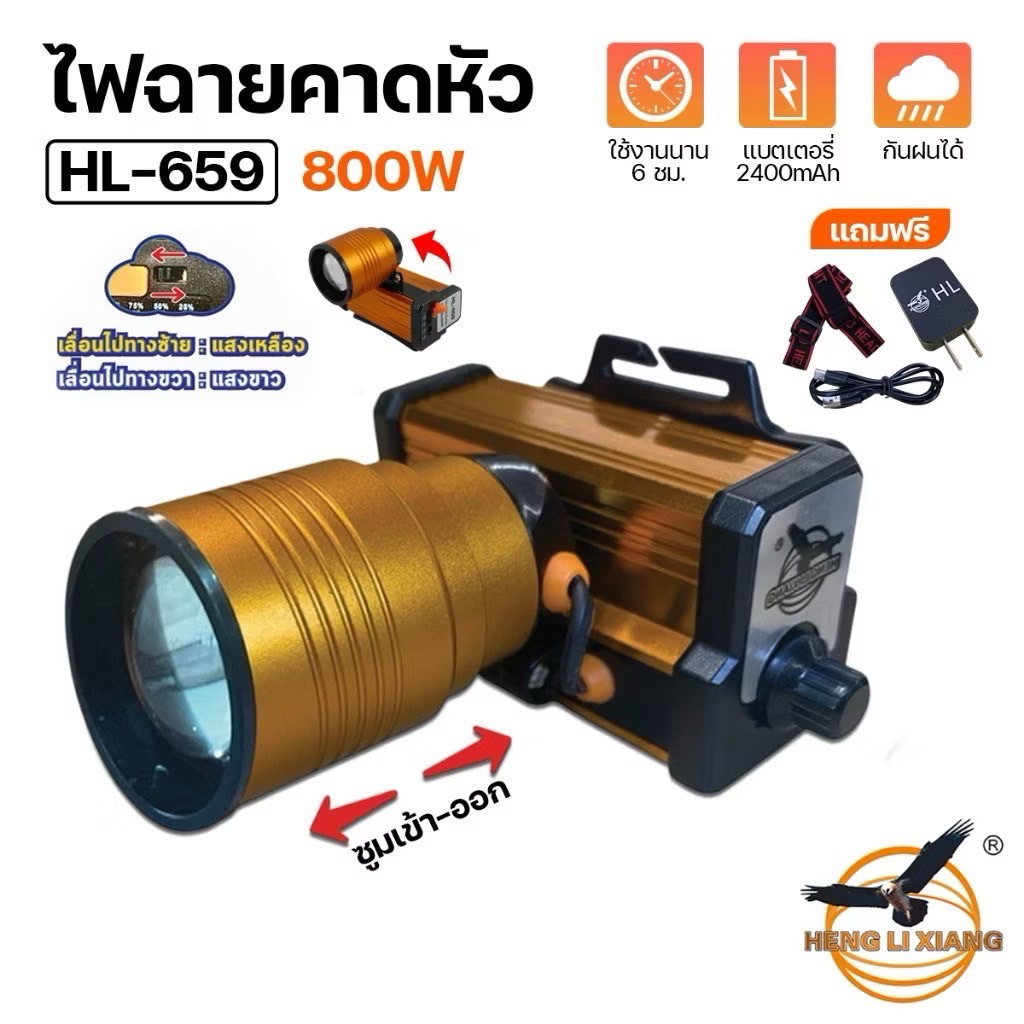 ไฟคาดหัวLED HL-659ไฟเดินป่าปรับแสงไฟได้มี2สี ในตัวเดียวกัน กันฝน ปรับความสว่างได้