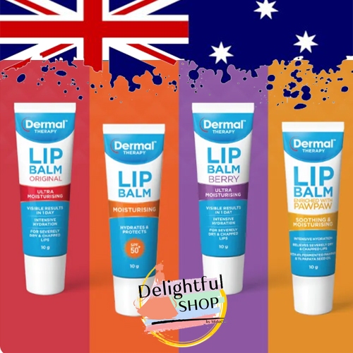 [สินค้าเข้าพร้อมส่งลอตใหม่!! 5 กพ] ลิปปาม Dermal Therapy 7 รส (Original/Sensitive/Honey/Mint/Berry/ SPF 50+/Paw Paw) 10g