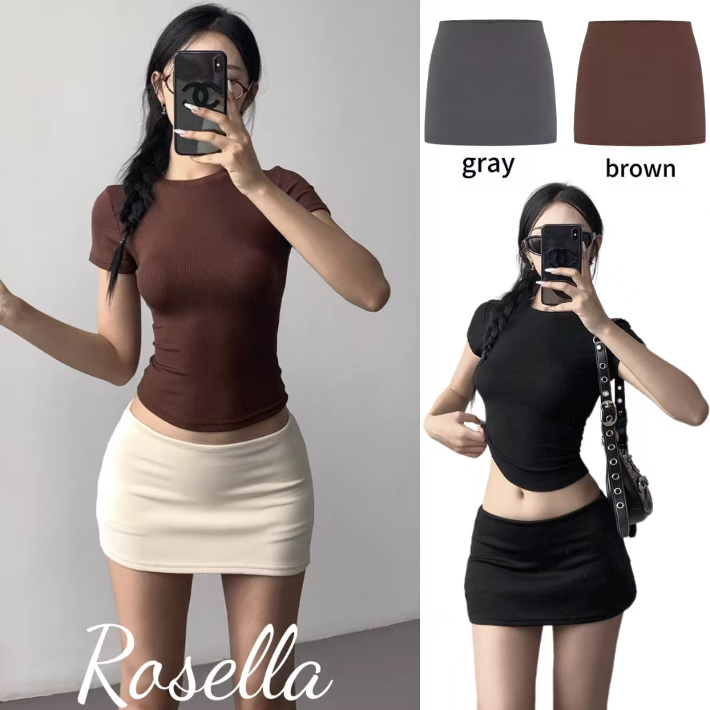 Rosella【สินค้าใหม่👗】กระโปรงเอวต่ำช่วงฤดูร้อนพร้อมกางเกงนิรภัยด้านใน กระโปรงสั้นรัดรูป
