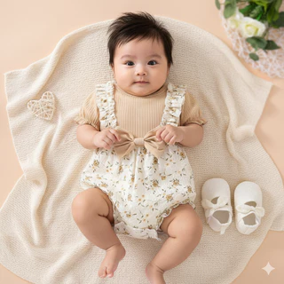 Babyonline(Y259)D2 (ส่งด่วน1วัน)ชุดบอดี้สูทขาเว้าสำหรับเด็กผู้หญิงลายดอกไม้สุดน่ารัก ผ้านิ่ม ระบายอากาศ