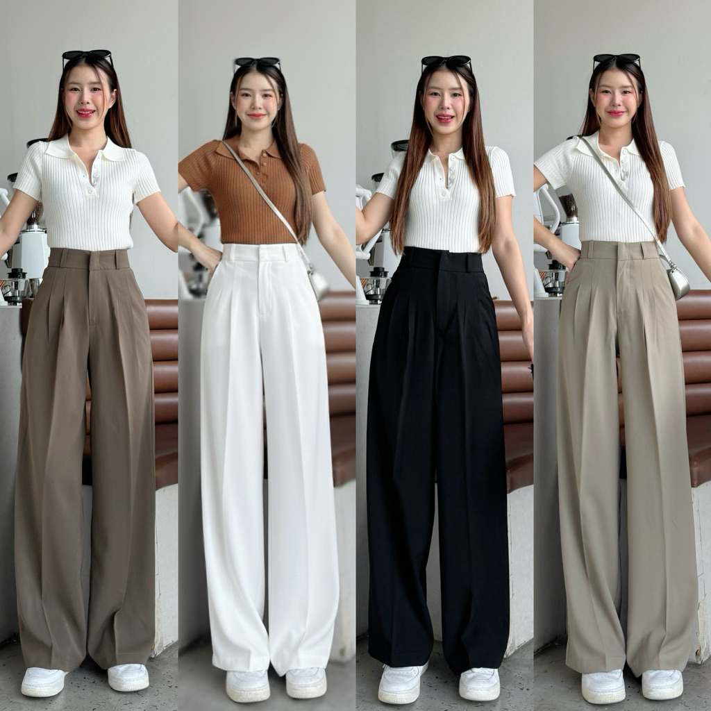 กางเกงขากระบอก เอวสูง รุ่นตะขอหน้า (Classic Lily pants) มีหลายสีให้เลือก