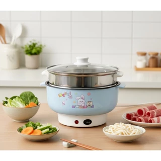 (ลูกค้าใหม่ 1 บาท) หม้ออเนกประสงค์ หม้อไฟฟ้า หม้อสุกี้ ต้ม ผัด แกง ทอด 22 CM เทปล่อน