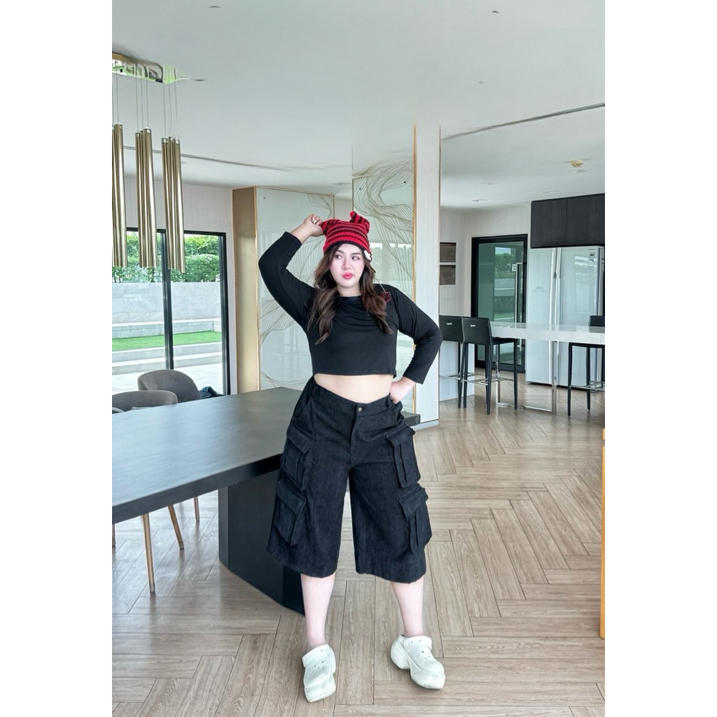 𝗕𝗿𝘂𝗻𝗼 𝗰𝗮𝗿𝗴𝗼 กางเกงคาร์โก้ 4ส่วน ❤️สาวอวบ❤️ มี 3สี - รูปที่ 2