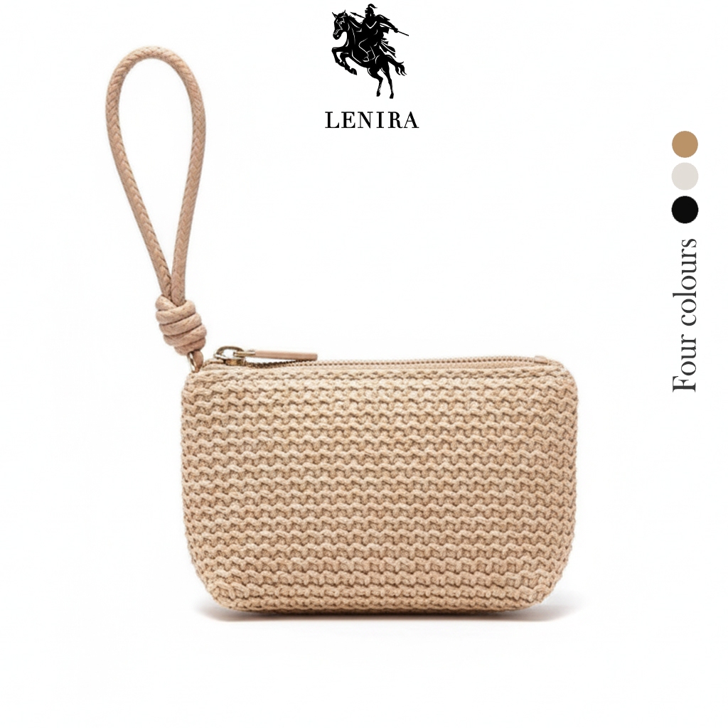 ส่งด่วน Lenira (B2091) กระเป๋าสะตางค์ใบสั้น-พลาสติกทอลายสาย มีสายคล้องมือ