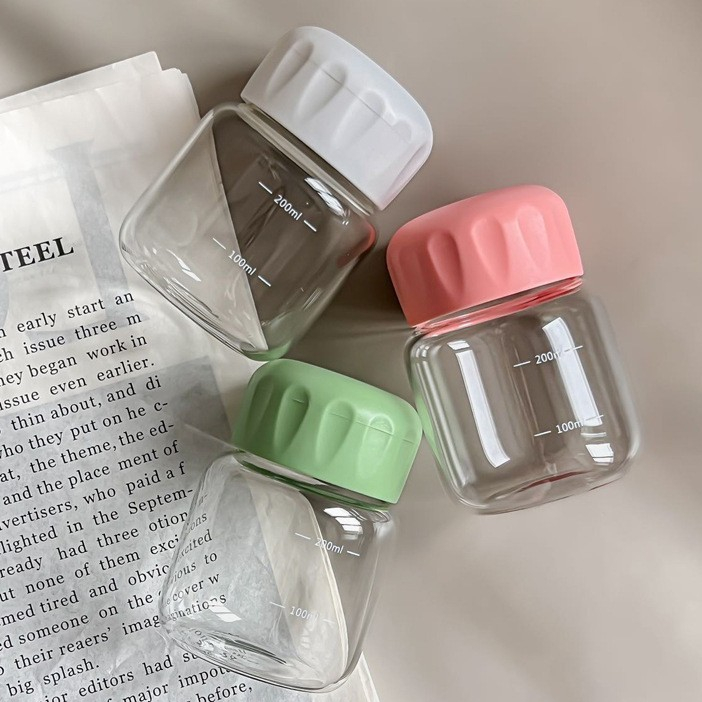 ขวดแก้ว ขวด300ml ขวดชงมัจฉะ ขวดน้ําขนาดเล็กแบบพกพา น่ารักมินิมอล ใส่นม ใส่กาแฟ แก้วน้ำ DIYแก้วน้ำชานม