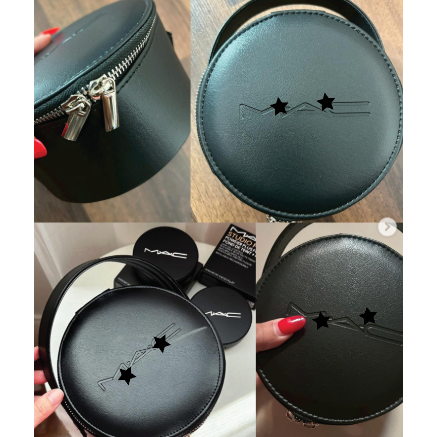 M A C Studio Fix Powder Pouch  รุ่นล่าสุด มีกระจกด้านใน ขนาด 25x25x15 CM สวยหรูหรามาก ไม่มีหูจับสีน้