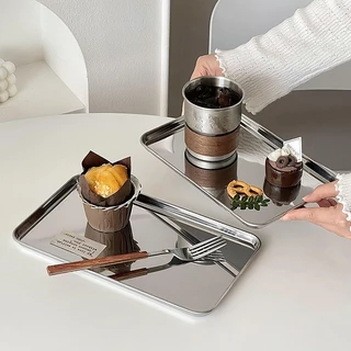 INSถาดสเตนเลส ถาดสแตนเลส ถาดใส่อาหาร เลสสี่เหลี่ยม ถาดขนม ทนความร้อน สําหรับใส่ขนมหวาน เค้ก คาเฟ่