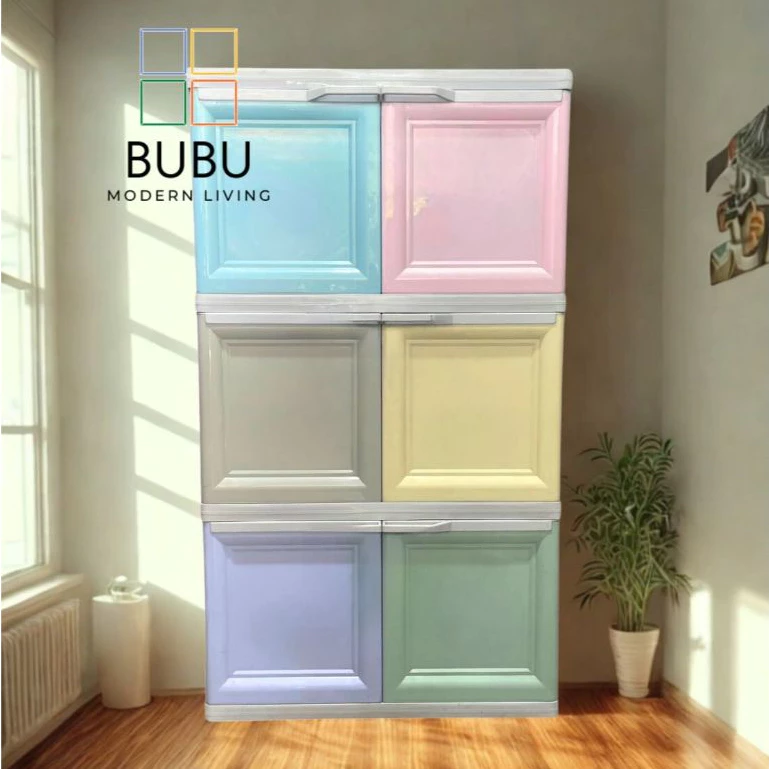 ตู้พลาสติกน็อคดาวน์อเนกประสงค์ 3 ชั้น รุ่น Color Vid | ฝาสวิง มือจับบน | สีPastel | แข็งแรง กันน้ำ กันปลวก