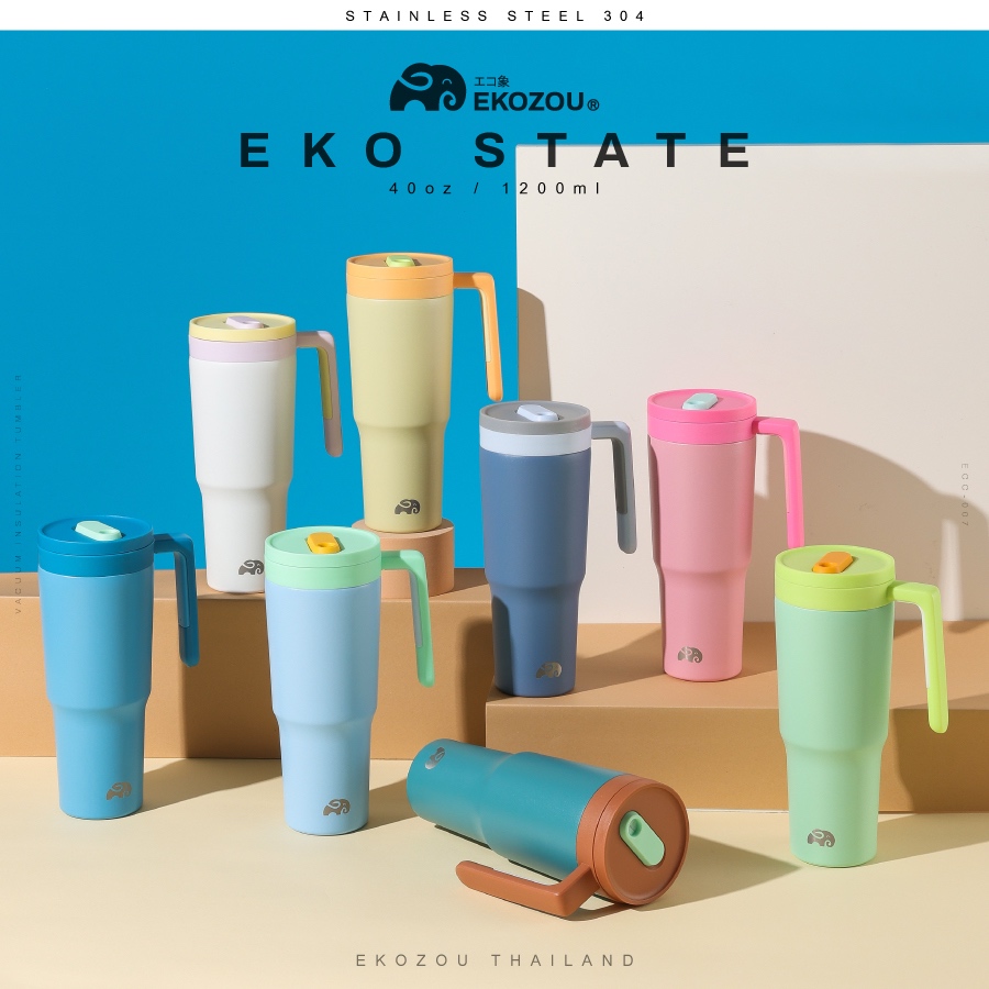 EKO STATE แก้วน้ำสแตนเลส 304 ขนาด 1200ml/40oz มีที่กรองผลไม้และชา มีหูจับและหลอดดูด พร้อมใช้งาน