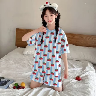 Beryl kids🌸ชุดนอนเด็กแขนสั้นขาสั้น🎀ชุดน่ารักเด็กผู้หญิง แฟชั่น สวยหวาน รูปแบบการ์ตูนมะเขือเทศขนาดเล็ก ผ้านิ่ม