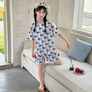Beryl kids🌸ชุดนอนเด็กแขนสั้นขาสั้น🎀ชุดน่ารักเด็กผู้หญิง แฟชั่น สวยหวาน รูปแบบการ์ตูนมะเขือเทศขนาดเล็ก ผ้านิ่ม