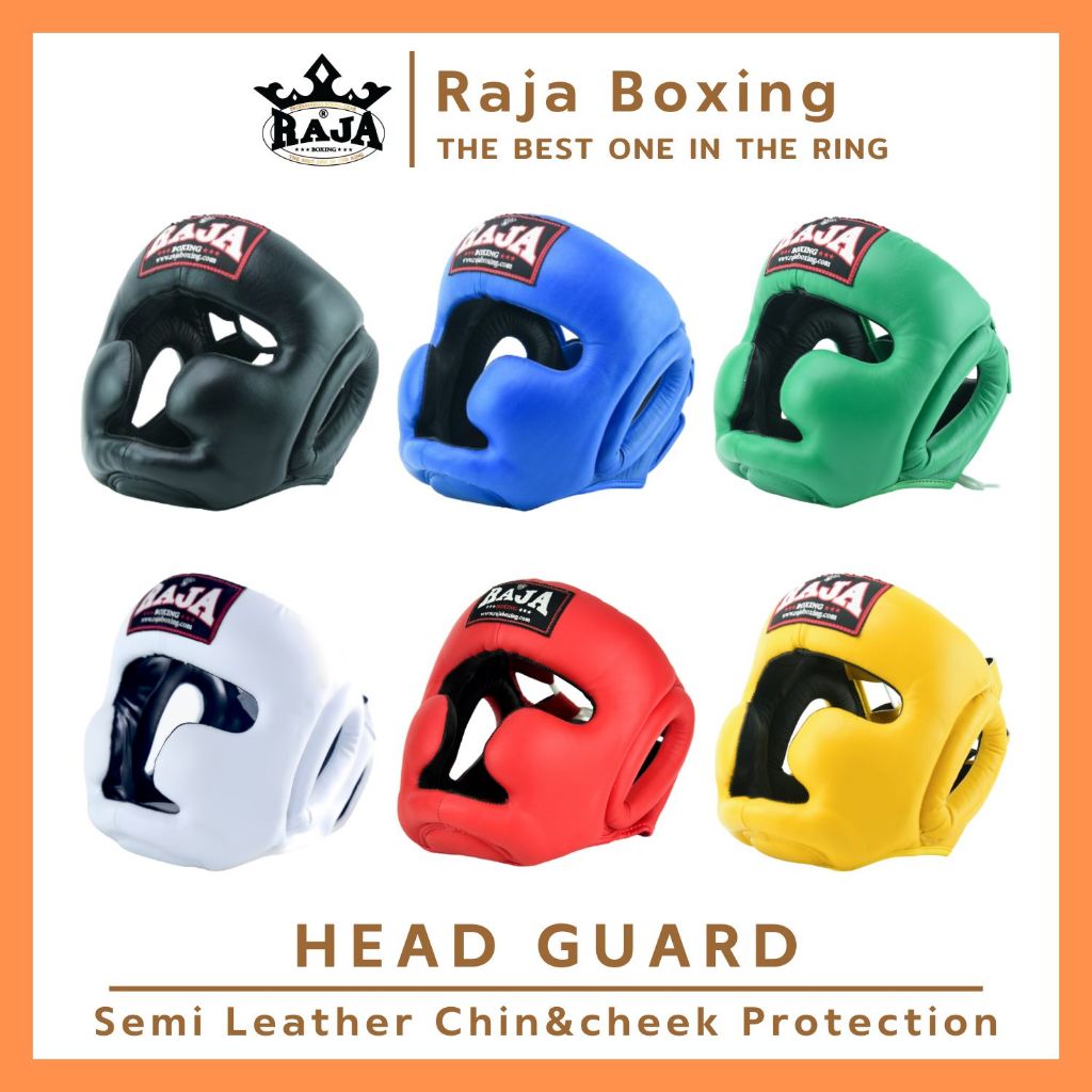 เฮดการ์ด แบบปิดคางปิดแก้ม Raja Boxing Head Guard Model chin&cheek protection (หนังไมโครไฟเบอร์แท้ 100%)