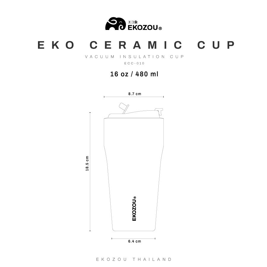 EKO Ceramic Cup ขนาด 480ml/16oz แก้วสแตนเลส 304 มาพร้อมหลอดเด้ง เคลือบเซรามิค เก็บได้ทั้งร้อน-เย็น ราคา ถูกที่สุด ดีลบีเคเค แกลเลอรีภาพที่ 9