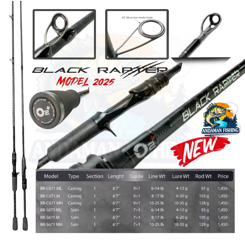 คัน O2+ รุ่น Black Rapter 2025 ด้ามจับ Carbon Mesh