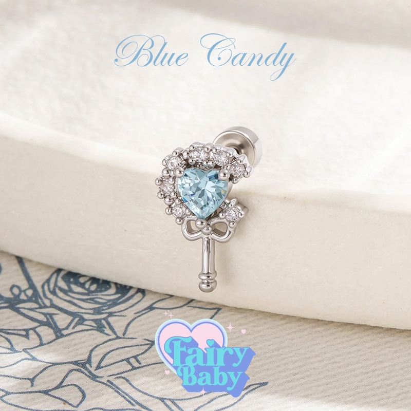 Fairybaby จิว Blue Candy ( 1 ชิ้น ) สีฟ้า แป้นแบน จิวตุ้มหู ลูกอม น่ารัก  0.8 ยาว 6mm (J3-014)