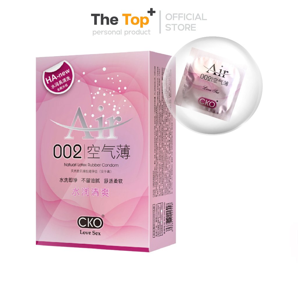 CKO Air 002 ถุงยางอนามัย ราคาส่ง 100 ชิ้น ไซส์ 52±2 มม. เพิ่มสารหล่อลื่นไฮยาลูรอน 1800 มก.