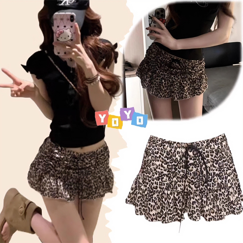 YOYO  พร้อมส่ง🐆กระโปรงสั้น ลายเสือดาว มีซั บใน กระโปรงมินิ  เอวสูงทรงเอใส่แล้วดูผอมแฟชั่นเซ็กซี่ผู้หญิง มีซับ