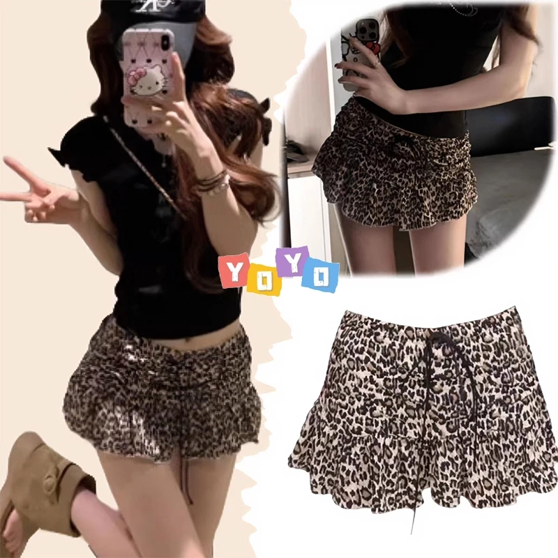 YOYO พร้อมส่ง🐆กระโปรงสั้น ลายเสือดาว มีซั บใน กระโปรงมินิ เอวสูงทรงเอใส่แล้วดูผอมแฟชั่นเซ็กซี่ผู้หญิง มีซับ