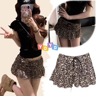 YOYO พร้อมส่ง🐆กระโปรงสั้น ลายเสือดาว มีซั บใน กระโปรงมินิ เอวสูงทรงเอใส่แล้วดูผอมแฟชั่นเซ็กซี่ผู้หญิง มีซับ
