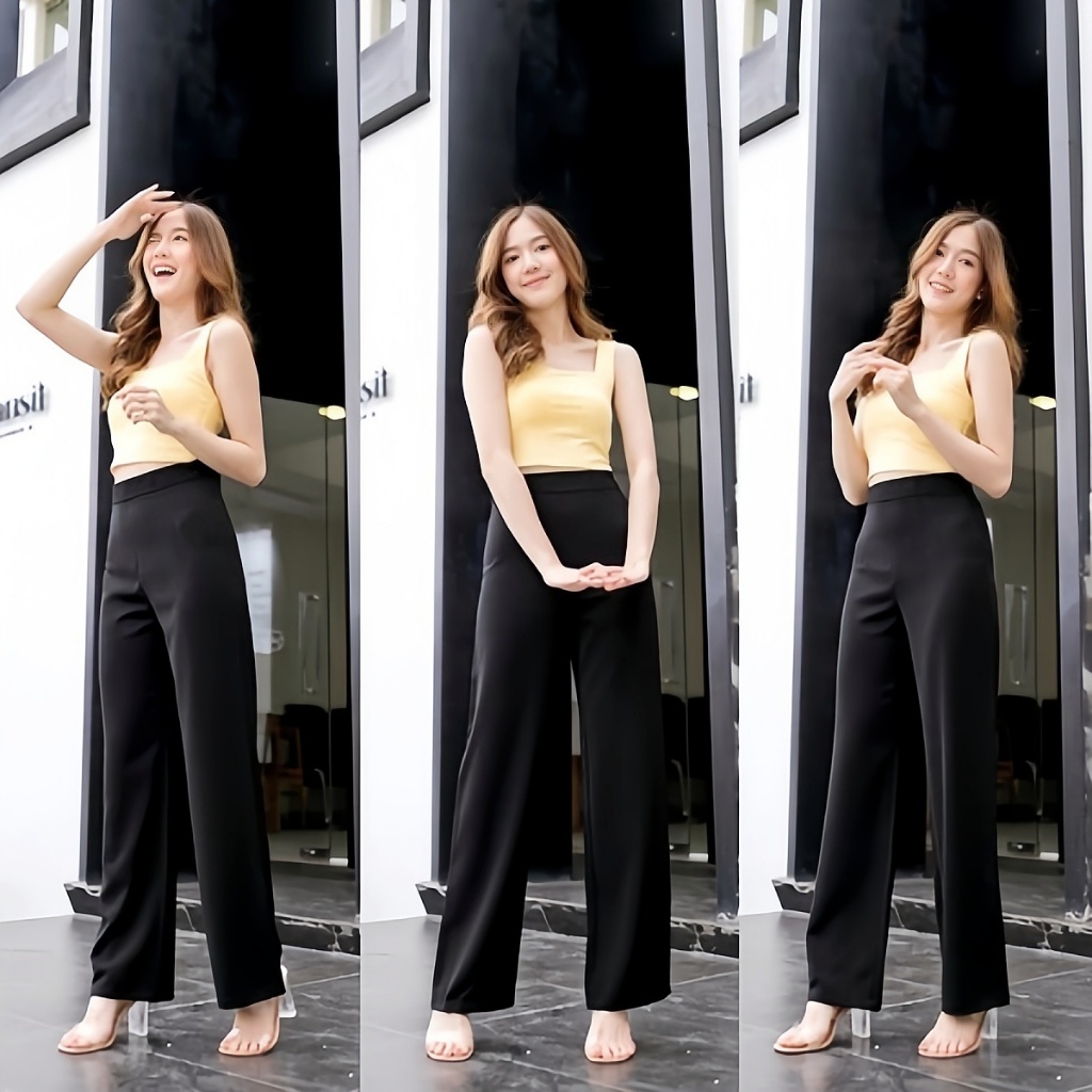 กางเกงทรงตรงเอวสูง S-4XL 4 สี กางเกงผู้หญิงสีดำ กางเกงขายาวลำลอง ใส่ทำงาน เข้าได้หลายชุด ผ้าคุณภาพดี